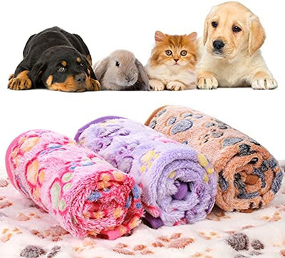 4 Stück Haustier Hundedecke Pfote Muster Welpen Fleecedecke für Klein Mittel Haustier Hund Katze War