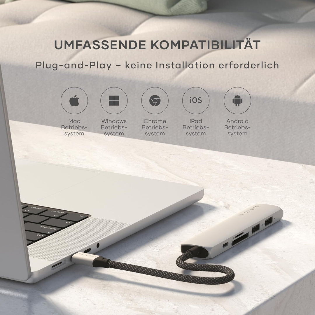 SATECHI 6-in-1 Slim Plus USB-C-Hub, Multiport-Adapter mit 100-W-PD-Ladefunktion, HDMI 4K@60Hz, 2 x U