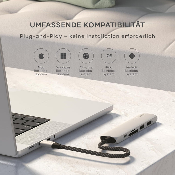 SATECHI 6-in-1 Slim Plus USB-C-Hub, Multiport-Adapter mit 100-W-PD-Ladefunktion, HDMI 4K@60Hz, 2 x U