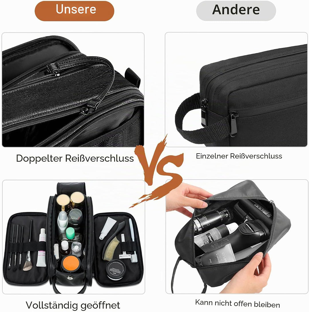 Elviros Kulturbeutel Herren, Geschenke für Männer, PU-Leder Wasserdicht Reise Grosse Öffnung Kulturb