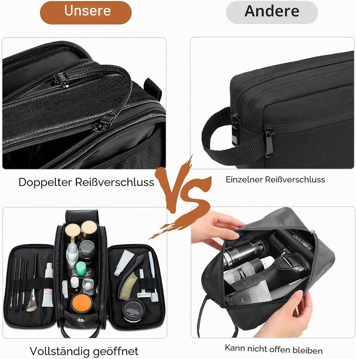 Elviros Kulturbeutel Herren, Geschenke für Männer, PU-Leder Wasserdicht Reise Grosse Öffnung Kulturb