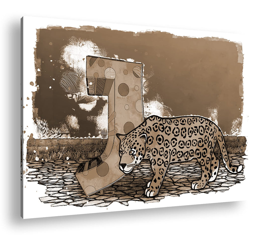 deyoli J wie Jaguar Format: 80x60 Effekt: Sepia als Leinwandbild, Motiv fertig gerahmt auf Echtholzr