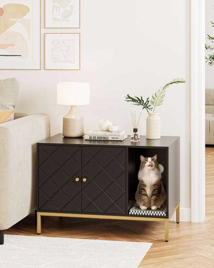 Katzenklo Schrank, Katzenkloschrank mit Doppeltüren, Katzenhaus mit Kratzmatte, hohe Beine, für Katz