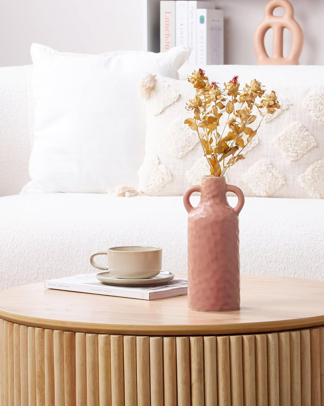 Dekorative Blumenvase Keramik Wohnzubehör 24 cm Rosa Drama