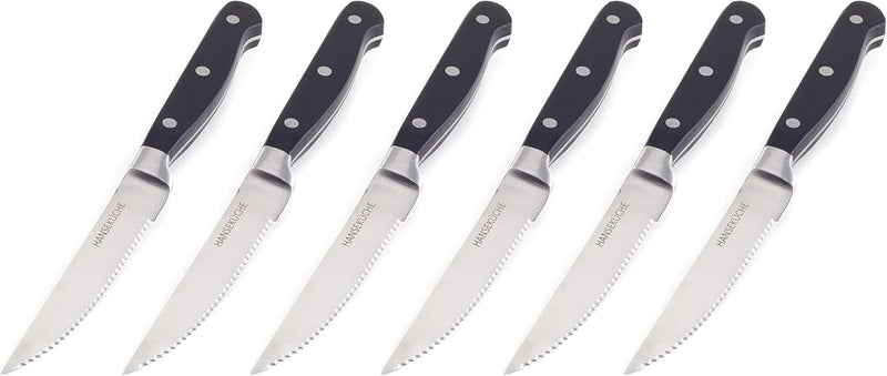 Hanseküche Steakmesser Set – 6x Hochwertige Steakmesser mit Holzgriff – Edles Besteck Set aus rostfr