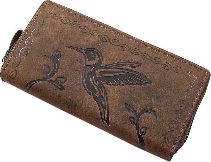 myledershop Grosse Büffel-Vollleder Damen Geldbörse/Geldbeutel/Portemonnaie/Geldtasche mit Colibri-M