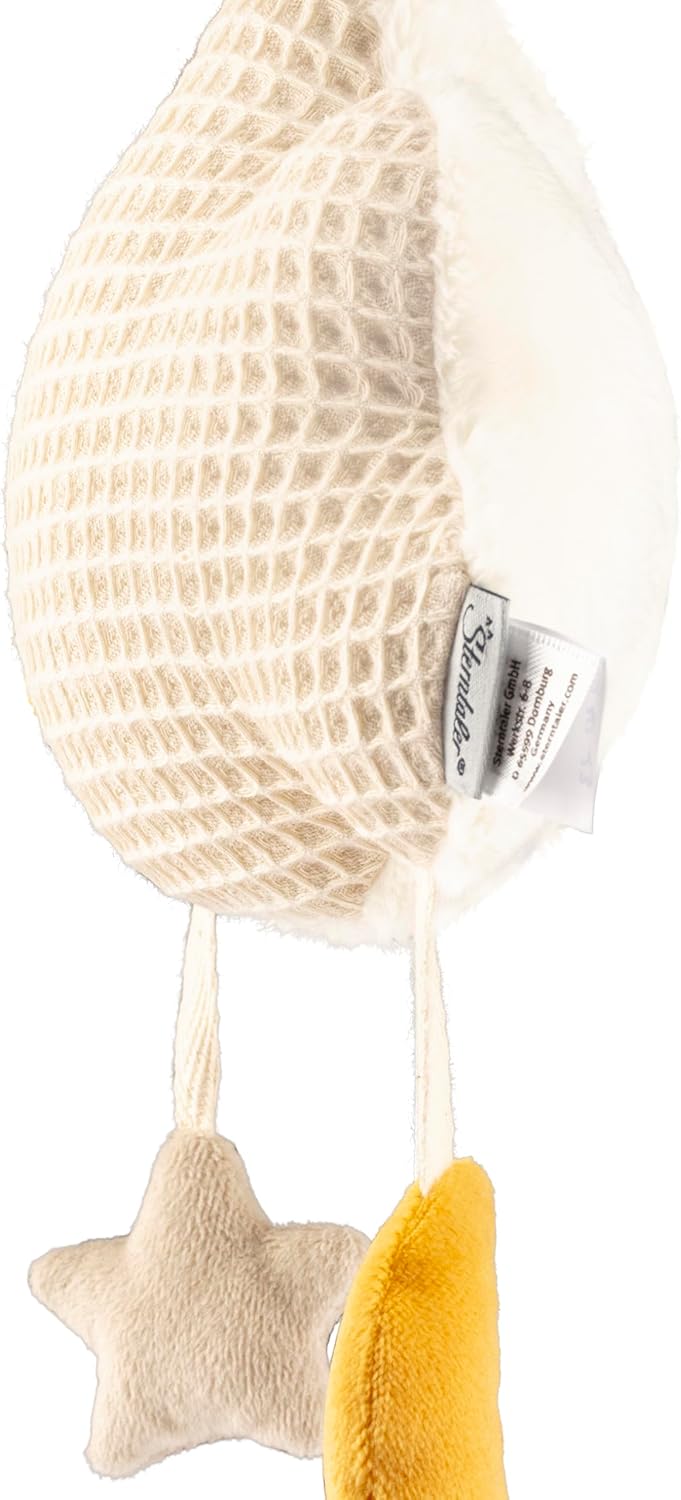 Spieluhr gross Wolke Ecru zum Anbinden, Baby Einschlafhilfe mit integriertem Spielwerk zum Aufziehen