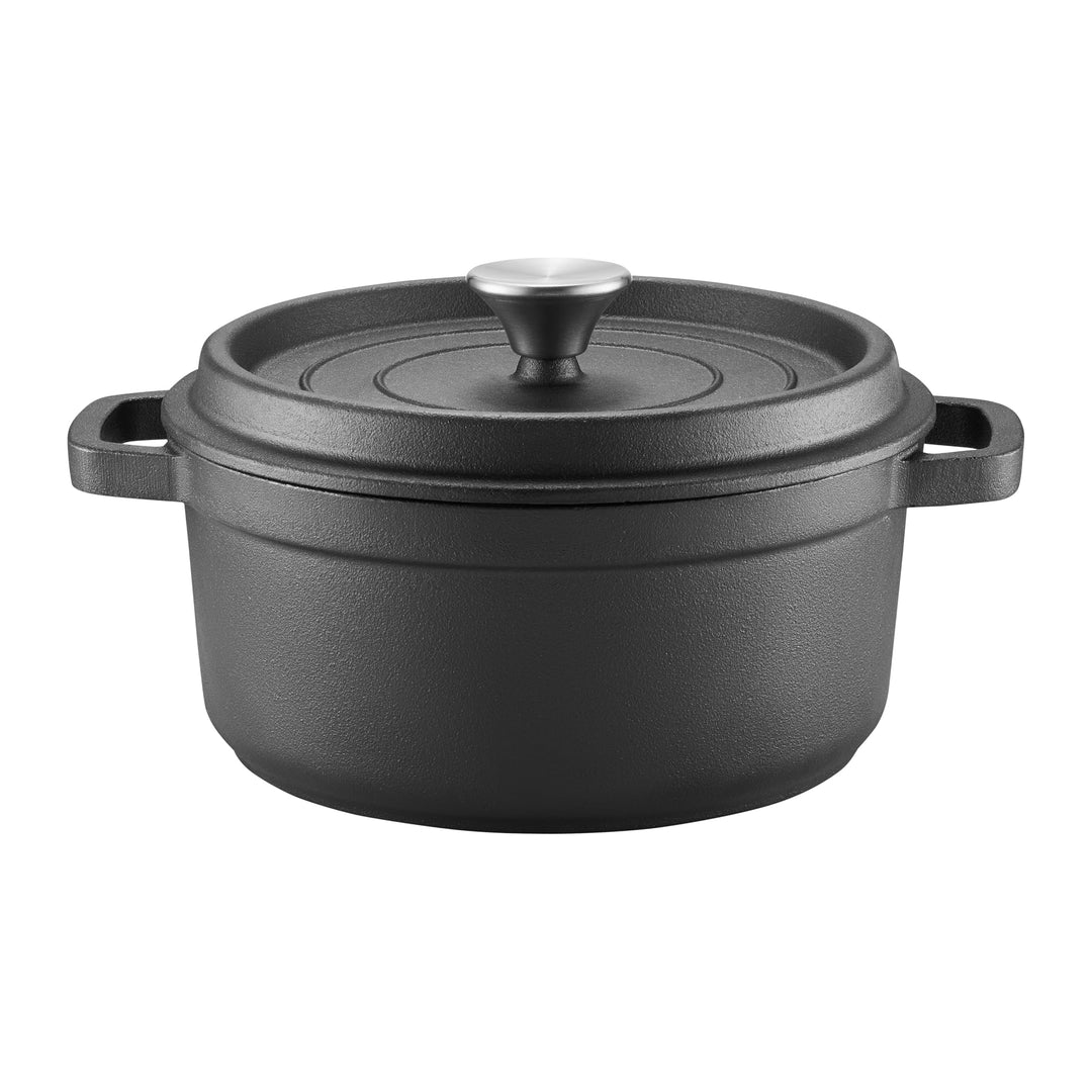 AMBITION Gusseisen Topf mit Deckel ofenfest 20 cm Iron 2,2 L Schmortopf Induktion alle Herdarten