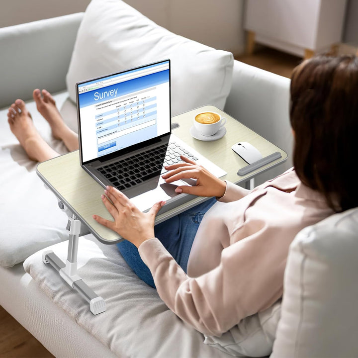 Laptoptisch fürs Bett, Höhenverstellbar, Winkelverstellbar, Betttisch Klappbar mit Schublade, Tablet