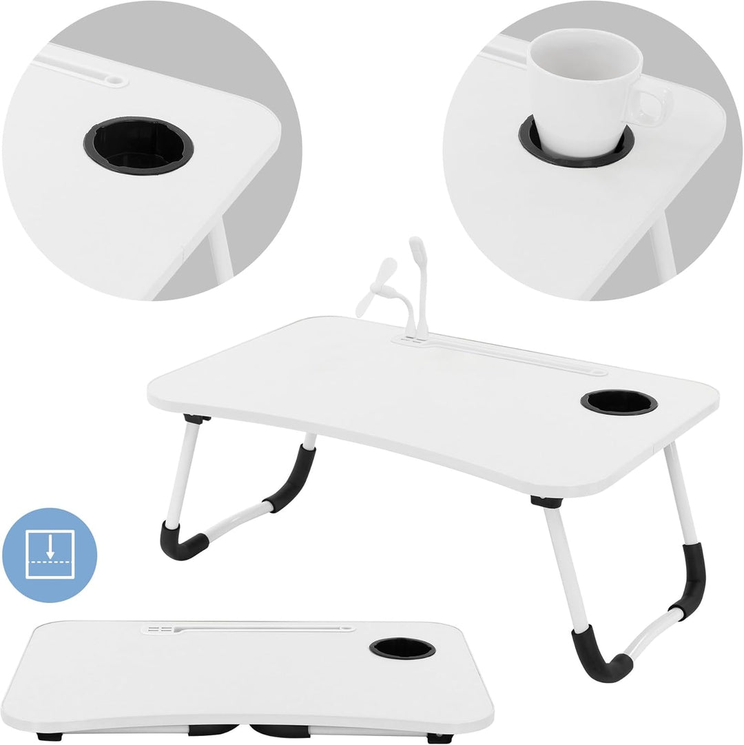 ML-Design Laptoptisch fürs Bett/Sofa, Weiss, 60x40 cm, Betttisch klappbar, Notebook Tisch mit 4 USB