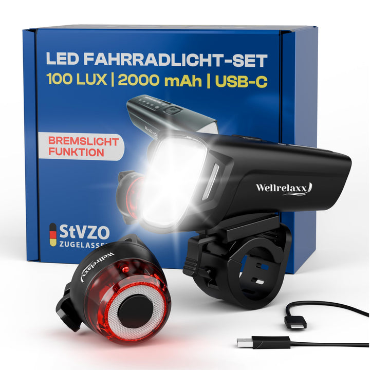 LED Fahrradlicht Set USB aufladbar 100LUX | Fahrrad Licht StVZO zugelassen | Fahrradbeleuchtung Set