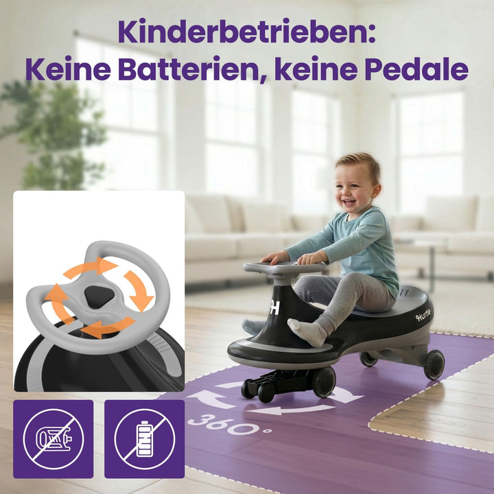 Hurtle Rutschauto Wiggle Drift Car für Kinder Schwarz Ohne Batterien Twist and Go fördert Motorik In