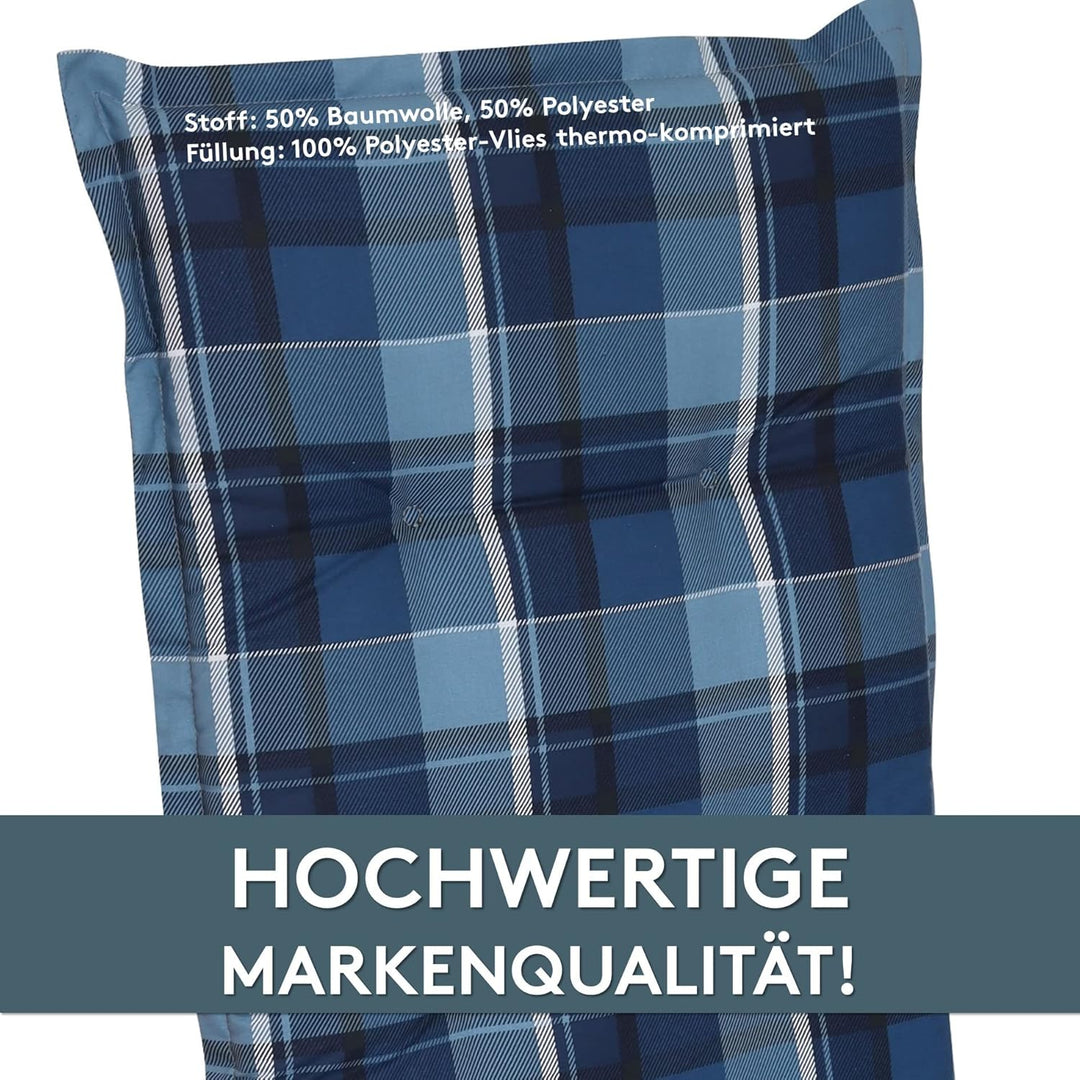 LILENO HOME Gartenstuhl Auflagen als [1er Set - Niedriglehner] in Karo Blau - bequeme Liegen als Sit