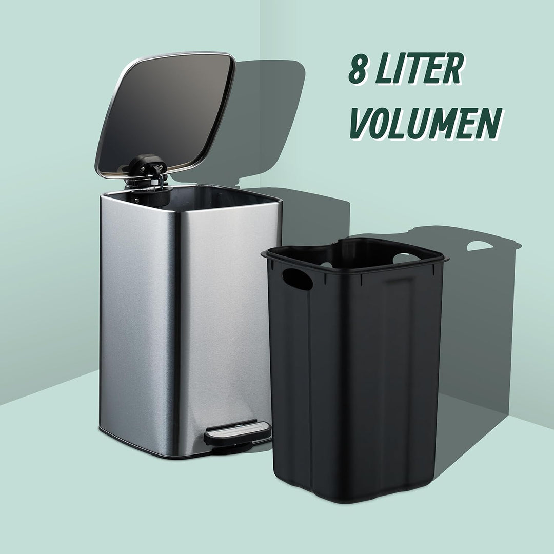 Relaxdays Kosmetikeimer, 8 L, Absenkautomatik, entnehmbarer Inneneimer, Metall, Bad Mülleimer, inkl.