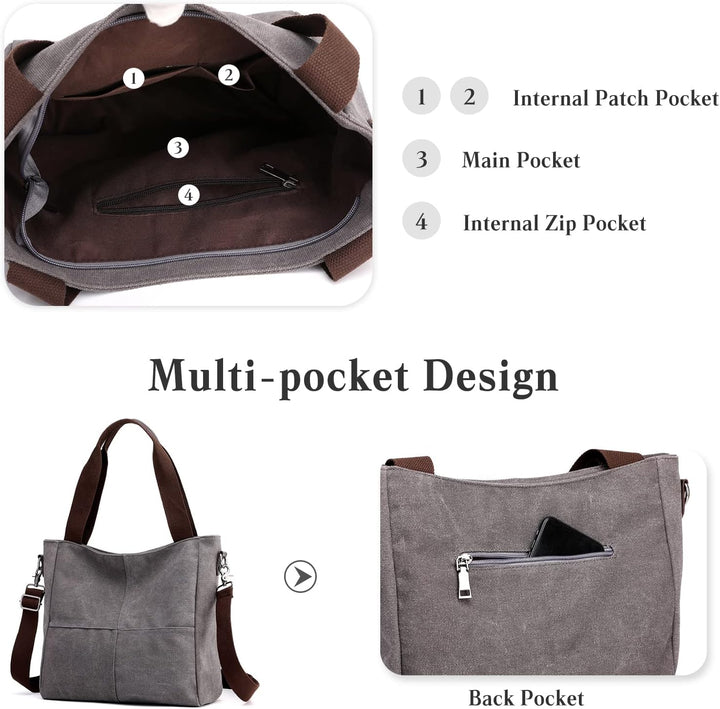 PORRASSO Casual Umhängetasche Damen Canvas Schultertasche Mädchen Handtasche Hobotasche Tote Crossbo