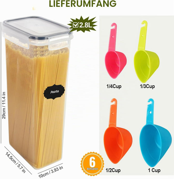 Cinnani 2.8L Vorratsdosen Set, Satz mit 6 Vorratsdosen mit Deckel Luftdicht, Müsli Schüttdose &amp; Fris