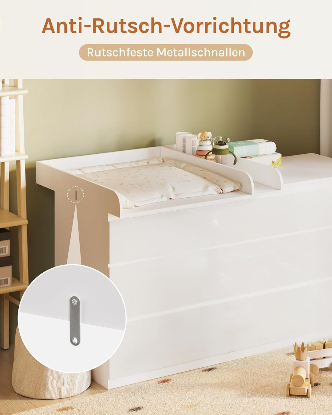 WOLTU Wickelaufsatz aus Holz, Wickeltischaufsatz Wickelkommode Aufsatz mit Trennfach Tiefe 48 cm, fü