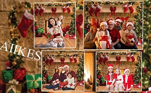 AIIKES 8x6FT Frohe Weihnachten Hintergrund Baumsocken Geschenk Familienfeier Ornamente Hintergrund F