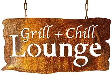 Manufaktur-Lichtbogen Rost Schild Grill und Chill 24 cm x 46 cm - Edelrost Gartenschild BBQ