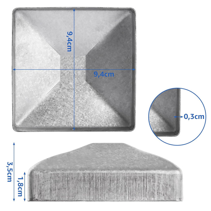 24 Stück Pfostenkappe 9x9 cm, Edelstahl Zaunpfosten Kappen pfostenabdeckung 91x91 mm, Zaunpfosten Me