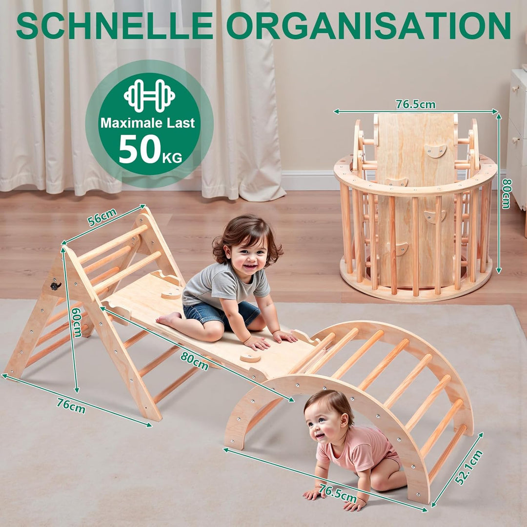 RUIE 7-in-1 Montessori Kletterdreieck mit Rutsche, Klettergerüst Indoor Spielplatz für Kleinkinder a