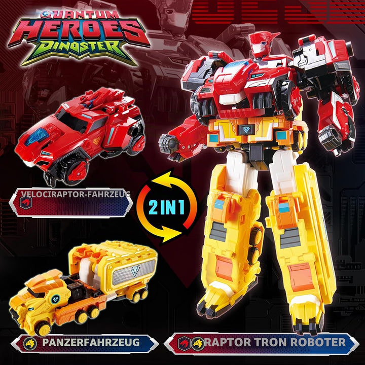 Quantum Heroes DINOSTER 2 in 1 Transformable Roboter Raptor Tron 11,02 Zoll | Roboter Spielzeug für