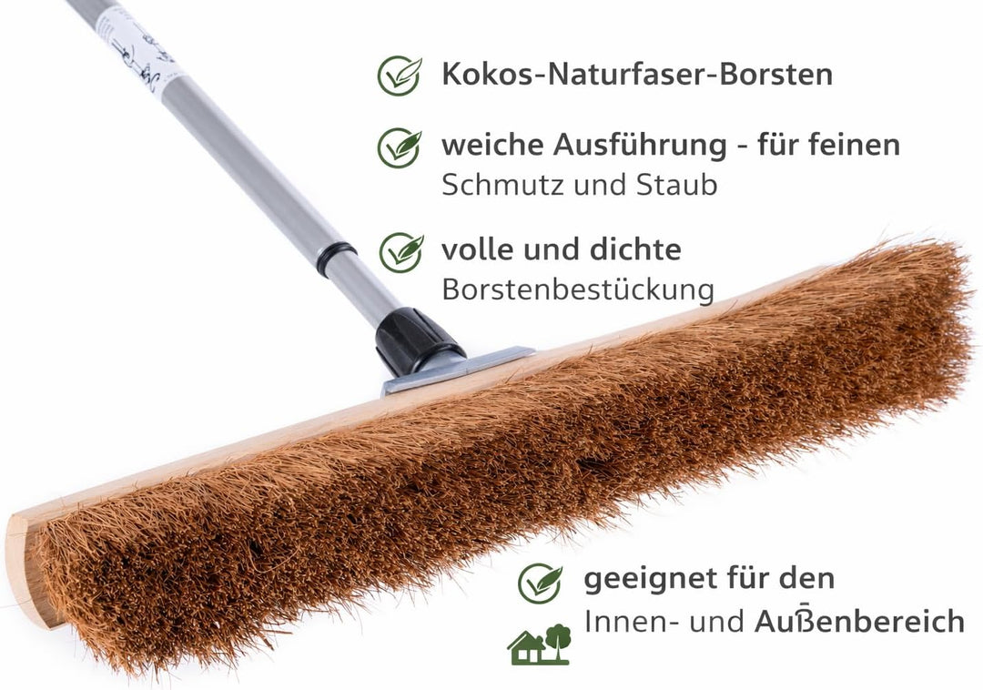 BawiTec Kokosbesen Kehrset,Komplett-Set,Besen 40cm,mit Teleskopstiel verstellbar,Handfeger Holz 28cm