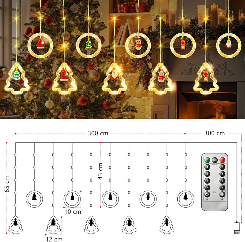 SIVQIKE Lichtervorhang Innen 3x0,65M LED Lichterkettenvorhang mit 8 Modi, USB Weihnachtsdeko für Fen