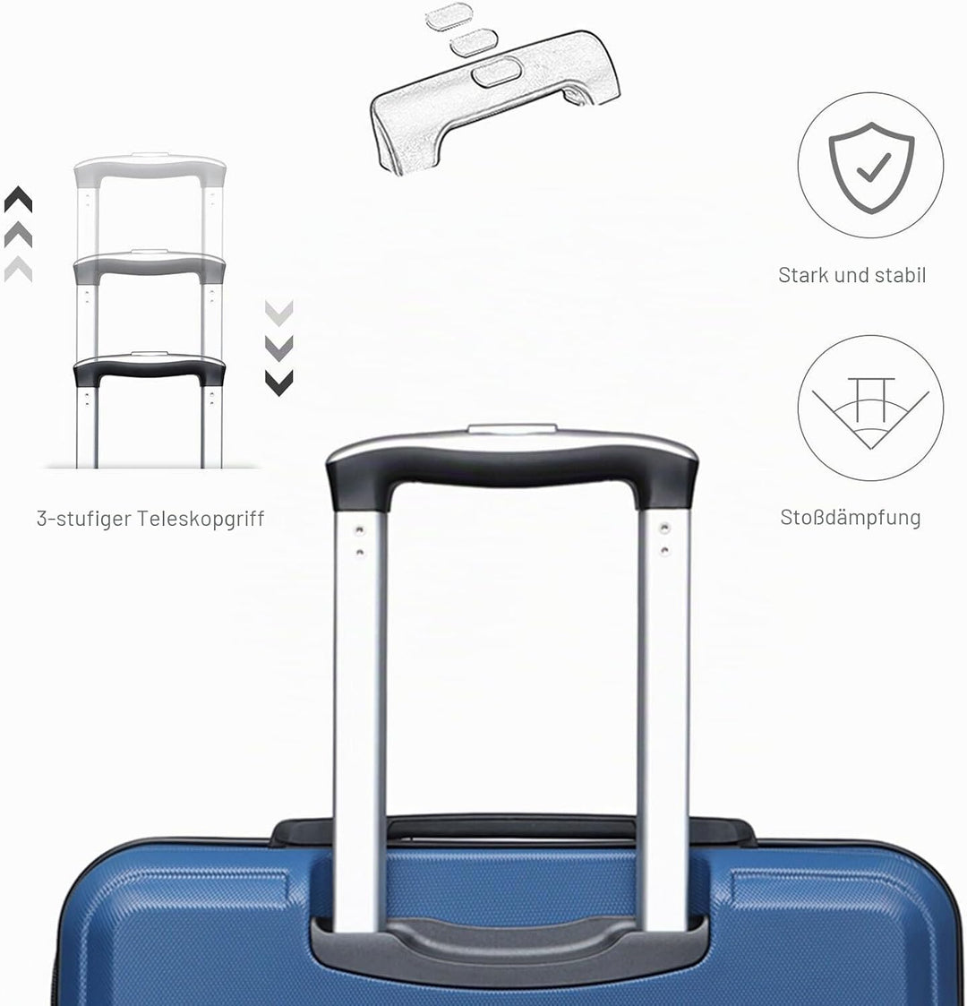 Kono ABS Kabinenkoffer, Hartschale, leicht, 55 cm, Handgepäck, mit Schloss TSA, 38 l Dunkelblau, Dun