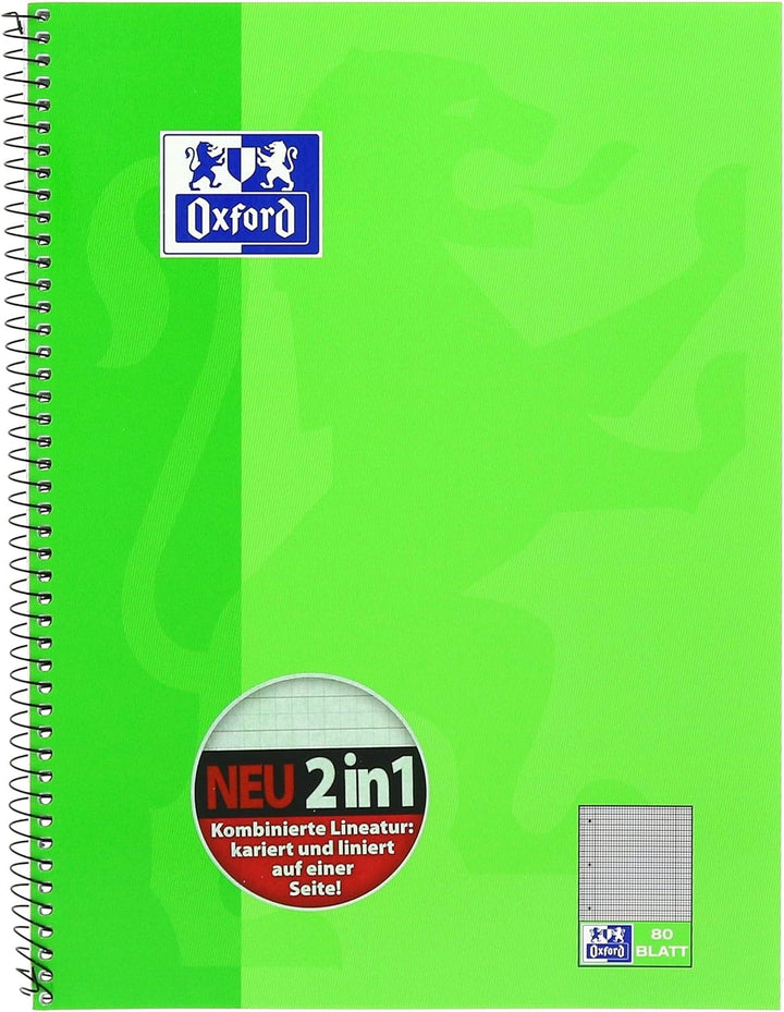 Oxford Collegeblock A4 kar-lie, kariert/liniert, 80 Blatt, hellgrün, 10 Stück Single, Single