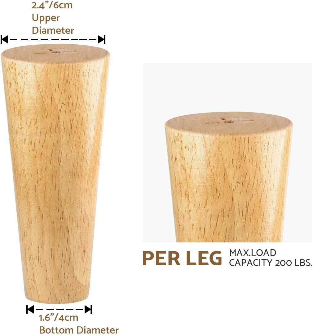 25cm Holz Möbelfüsse, 4 Stück Massivholz Tischbeine Möbelbeine DIY Ersatz mit Montageplatten & Schra
