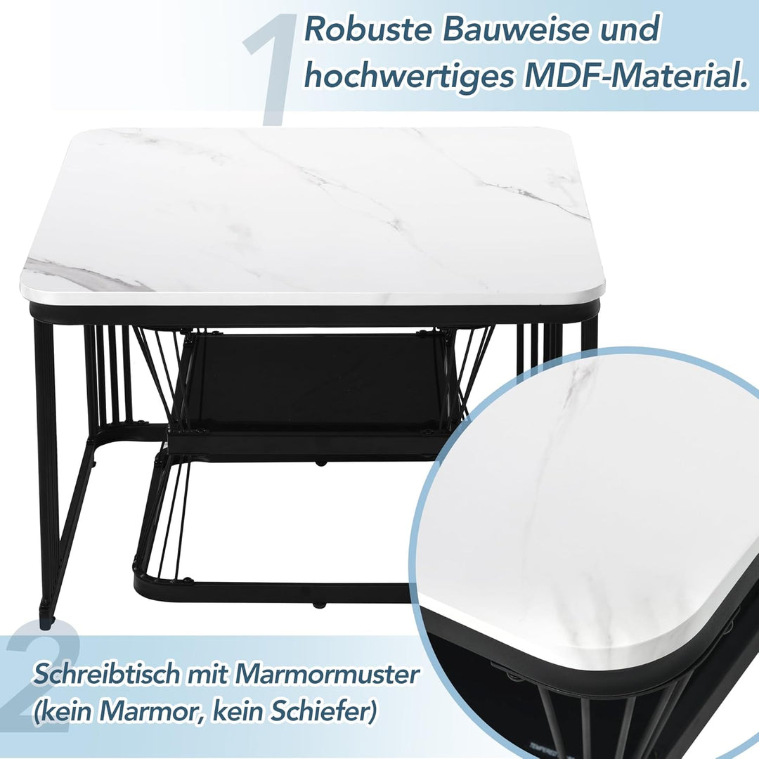 Merax Quadratisch Couchtisch 2er Set, Moderne Wohnzimmertisch mit Marmoroptik, Hochglänzend Satztisc