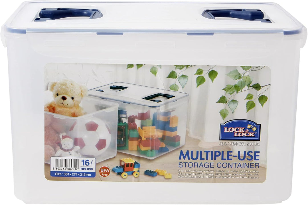 LocknLock PP CLASSIC Aufbewahrungsbox mit Deckel und Griffen | 16 L, 361 x 274 x 212 mm | 100 % Luft