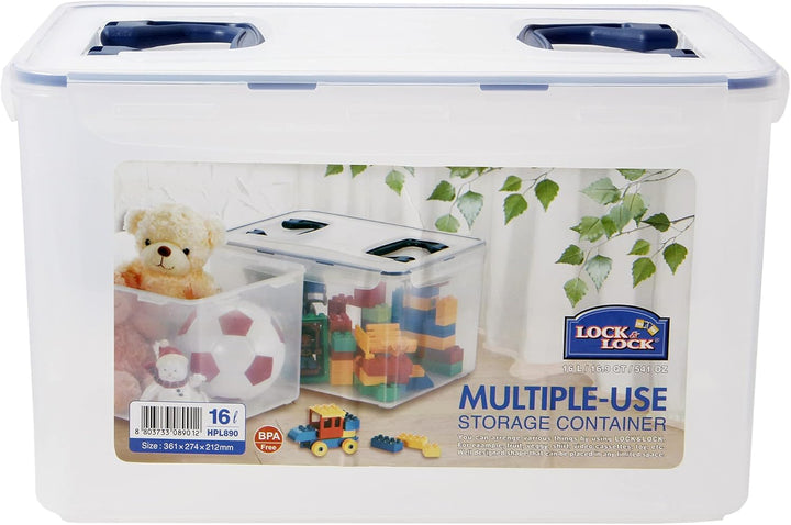 LocknLock PP CLASSIC Aufbewahrungsbox mit Deckel und Griffen | 16 L, 361 x 274 x 212 mm | 100 % Luft