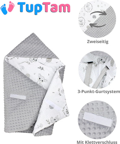 TupTam 2er Set Baby Decken Einschlagdecke 85x85 cm für Autositz Babyschale Babydecke Wiegendecke Min