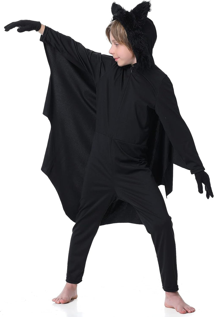 Fledermaus Kostüm Kinder Mädchen Junge Faschingskostüme Karneval Kostüm Schwarz 104-110, Schwarz 104