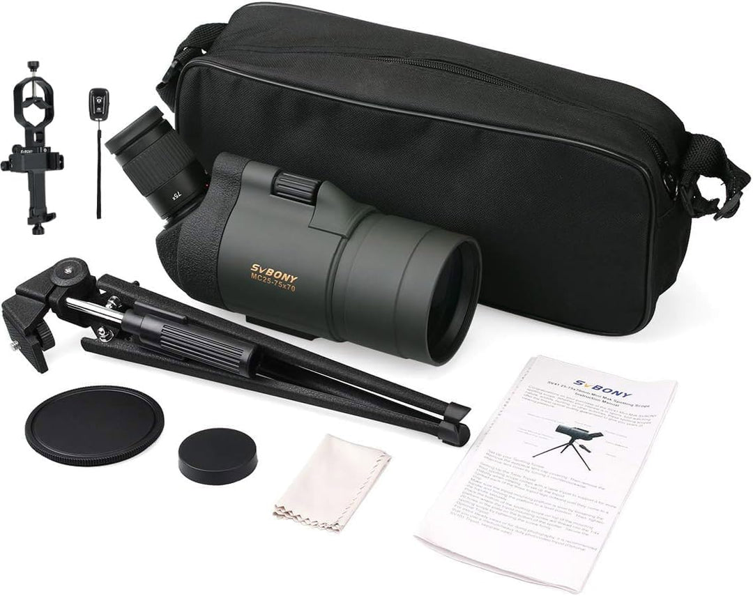 Svbony SV41 Mak Spektiv mit Stativ, Smartphone-Adapter, kabelloser Controller, 25-75 x 70 mm abgewin