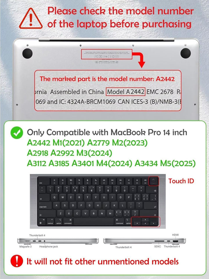 Hülle Kompatibel mit MacBook Pro 14 Zoll 2025 2024 2023 2021 M4 A3112 A3185 A3401 M3 A2918 A2992 M2