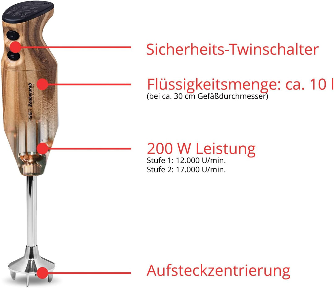 ESGE-Zauberstab 91021 Design Edition Douglasie – Stabmixer, Pürierstab, elektrischer AC-Motor, 2-stu