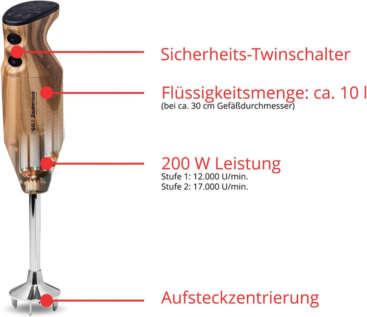 ESGE-Zauberstab 91021 Design Edition Douglasie – Stabmixer, Pürierstab, elektrischer AC-Motor, 2-stu