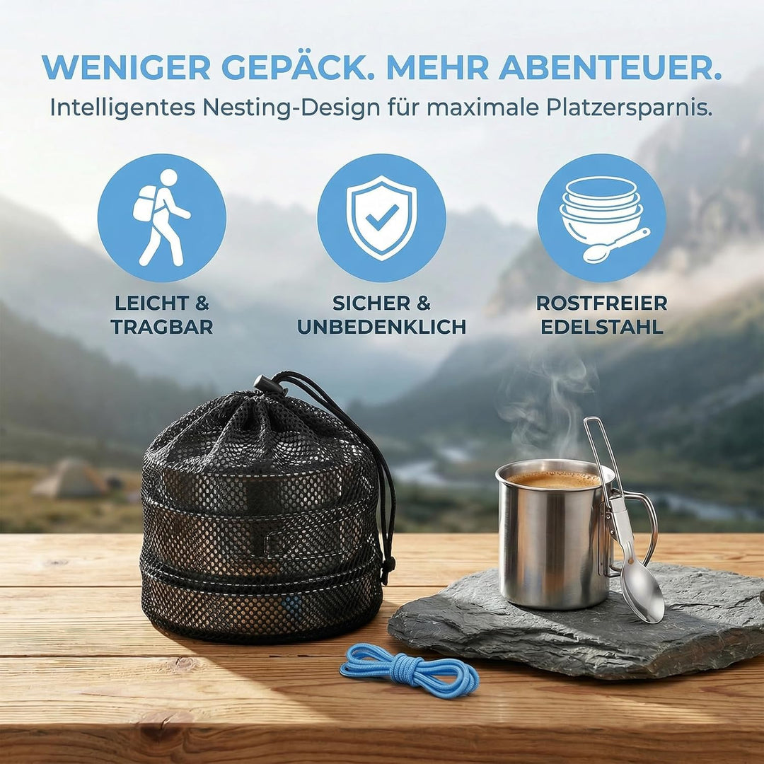 Camping Kochgeschirr Set - Camping Geschirr Set 304 Edelstahl Mini-Picknick-Camping Kochset, Edelsta