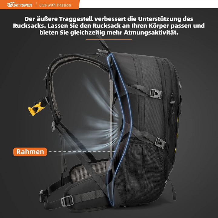 SKYSPER Wanderrucksack 30L Trekkingrucksack Wasserfest mit Rückenbelüftung und Netzrücken Tagesausfl