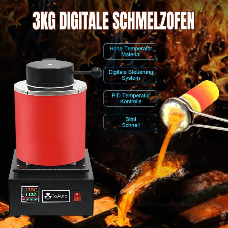 TOAUTO 3KG Digitale Schmelzofen 1400W 2000F, Automatischer Schmelzofen Kit mit Graphittiege und Grap