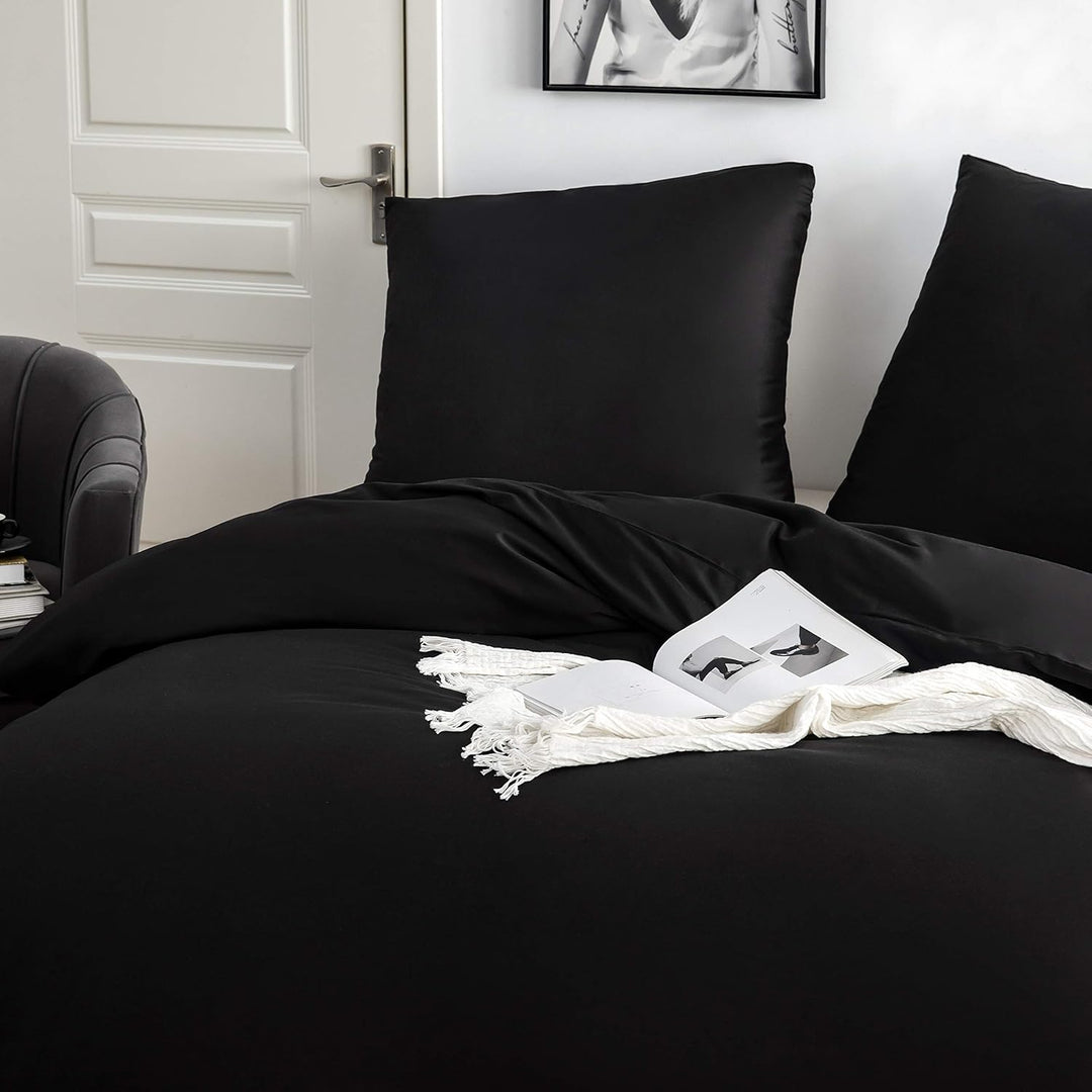 AYSW Baumwolle Bettwäsche 155x220 cm Schwarz 1 Bettbezug mit 1 Kopfkissenbezug 80x80 cm 155 x 220 cm