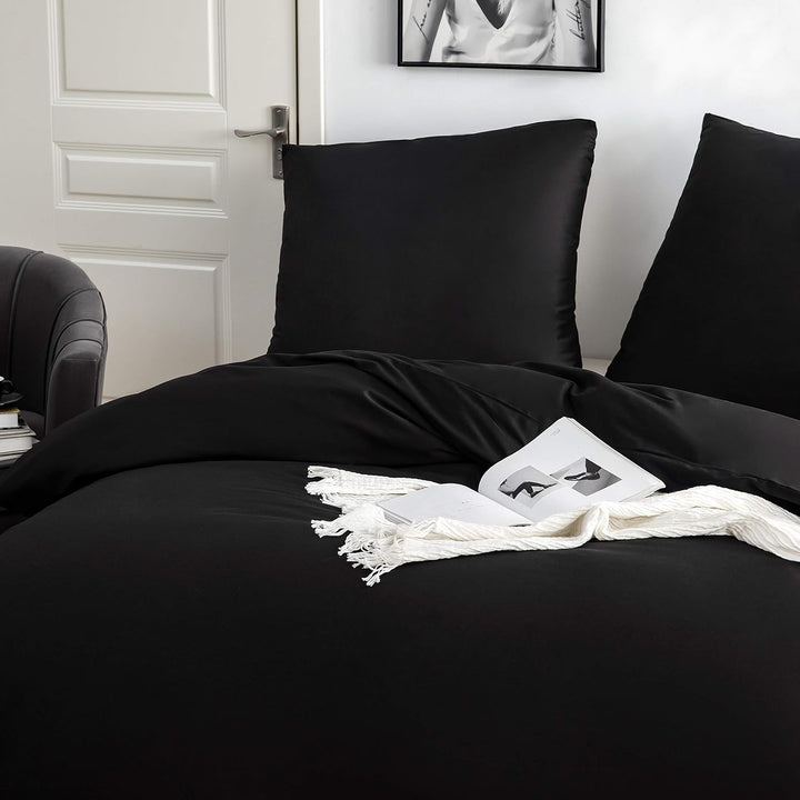 AYSW Baumwolle Bettwäsche 155x220 cm Schwarz 1 Bettbezug mit 1 Kopfkissenbezug 80x80 cm 155 x 220 cm