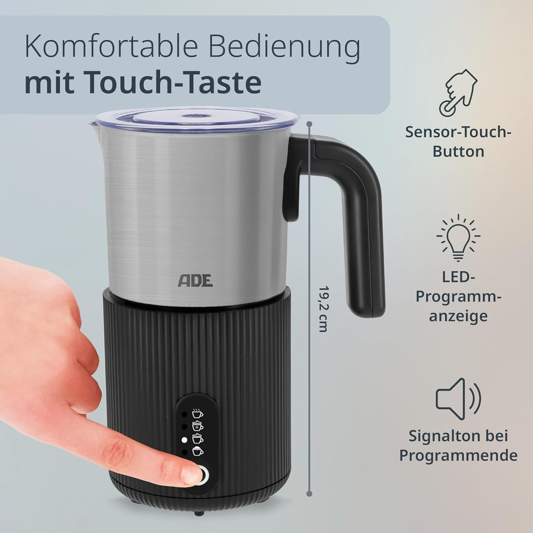 ADE Design Elektrischer Milchaufschäumer 4in1 | für heissen & kalten Milchschaum | Milchwärmer | für