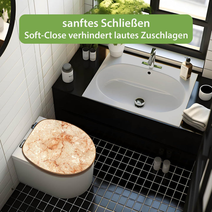 banjado Design WC Sitz Bambus Absenkautomatik 45,8x37,5cm - Toilettendeckel mit Absenkautomatik Holz