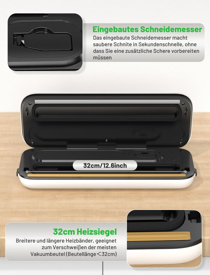Vakuumiergerät 75kpa mit Digitales Display, Glasscheibe Vakuumierer sous vide mit Eingebauter cutter