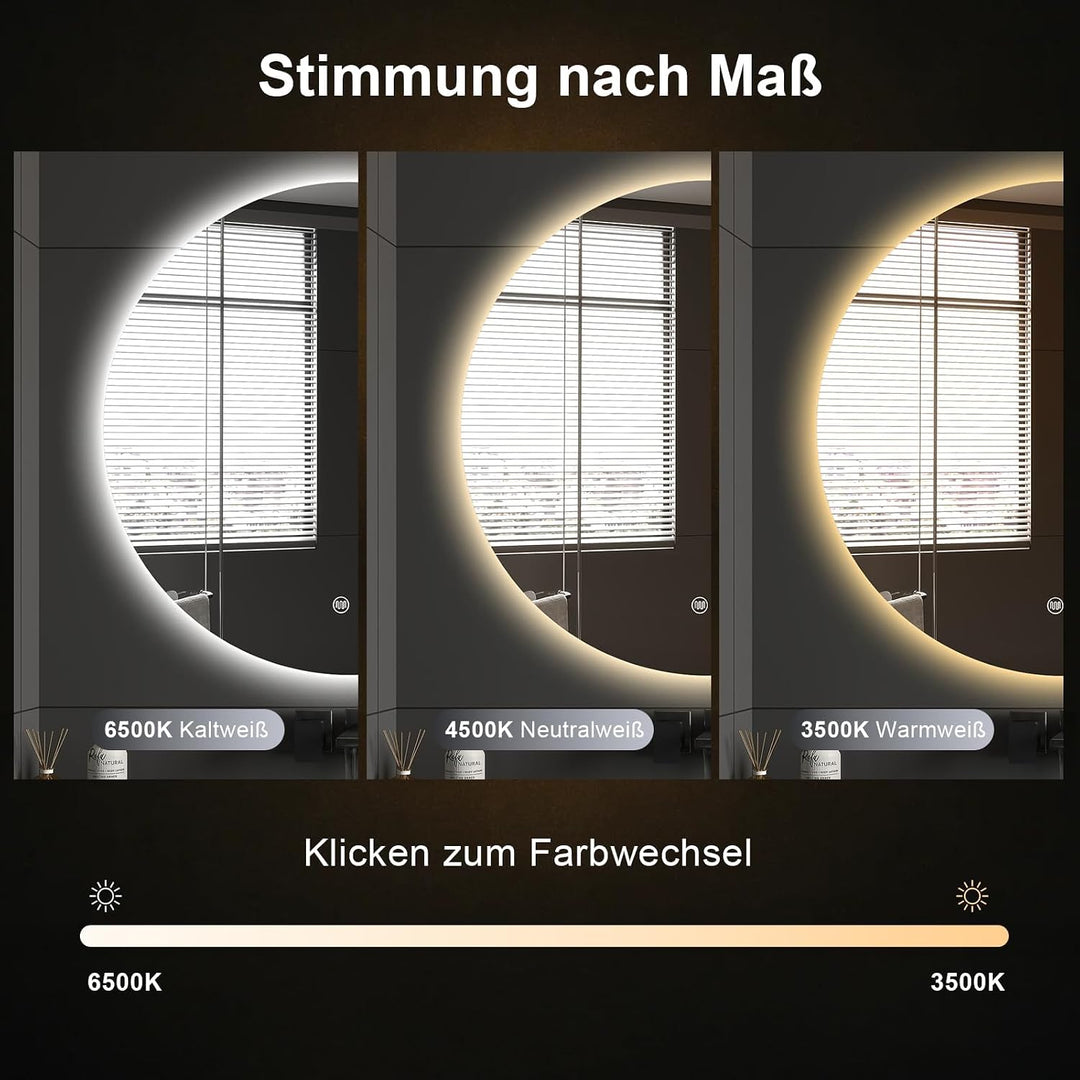 Trintion LED Spiegel Bad mit Beleuchtung 50 cm Rund – Touch-Schalter, Beschlagfrei, Dimmbar – Badezi