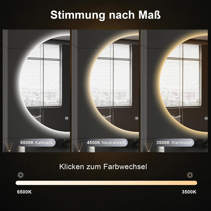 Trintion LED Spiegel Bad mit Beleuchtung 50 cm Rund – Touch-Schalter, Beschlagfrei, Dimmbar – Badezi